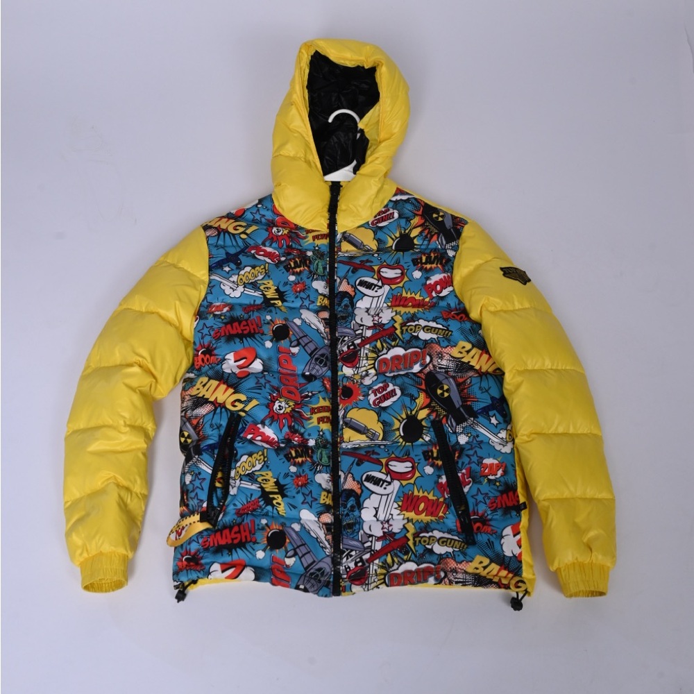 Colorful Comic Print Puffer Jacket